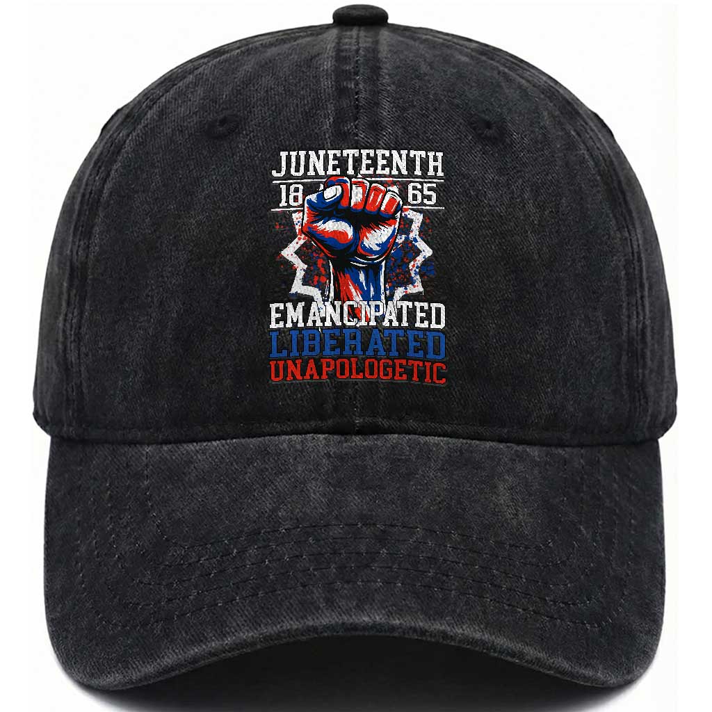 Juneteenth 1865 Emancipated Liberated Unapologetic Washed Cotton Baseball Cap Hand Fist Juneteenth Flag TS11 Print Your Wear