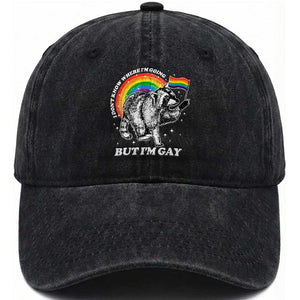 Funny Pride LGBT Racoon Washed Cotton Baseball Cap I Don't Know Where I'm Going But I'm Gay Rainbow TS11 Print Your Wear
