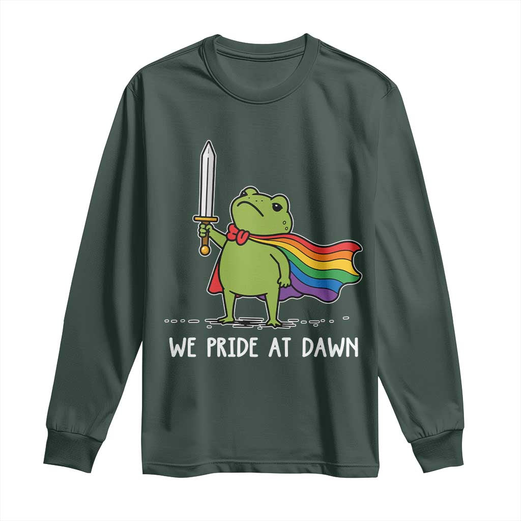 We Pride At Dawn Long Sleeve Shirt Funny LGBT Frog Rainbow Pride Month TS11 Dark Forest Green Print Your Wear