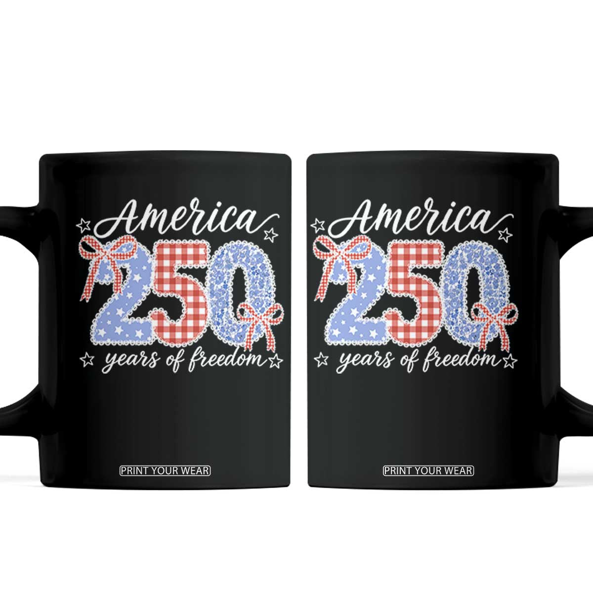 Girly America 250 Years Of Freedom Coffee Mug 4th of July Coquette Bow TS11 Black Print Your Wear