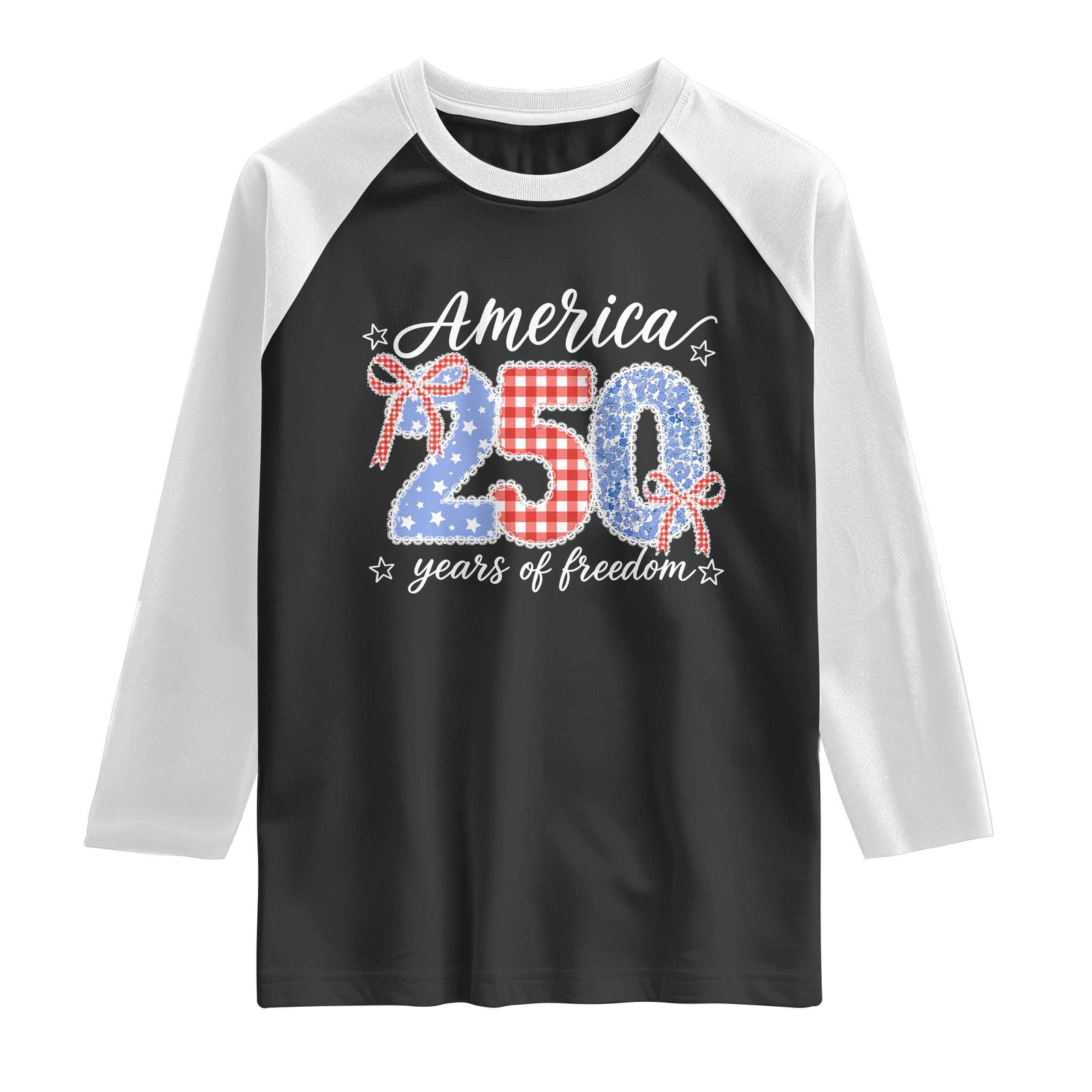 Girly America 250 Years Of Freedom Raglan Shirt 4th of July Coquette Bow TS11 Black White Print Your Wear