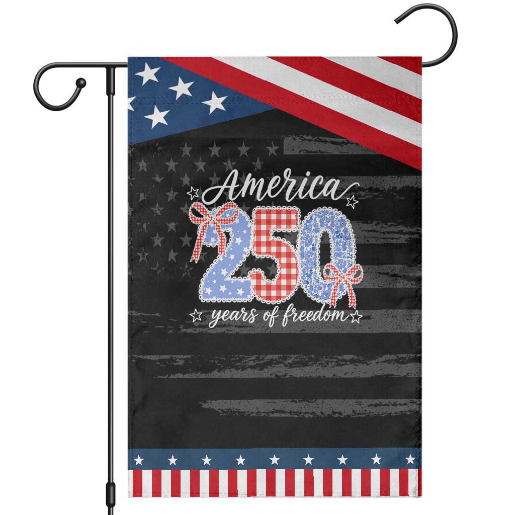 Girly America 250 Years Of Freedom Patriotic Garden Flag 4th of July Coquette Bow TS11 Distressed Black Blue Print Your Wear