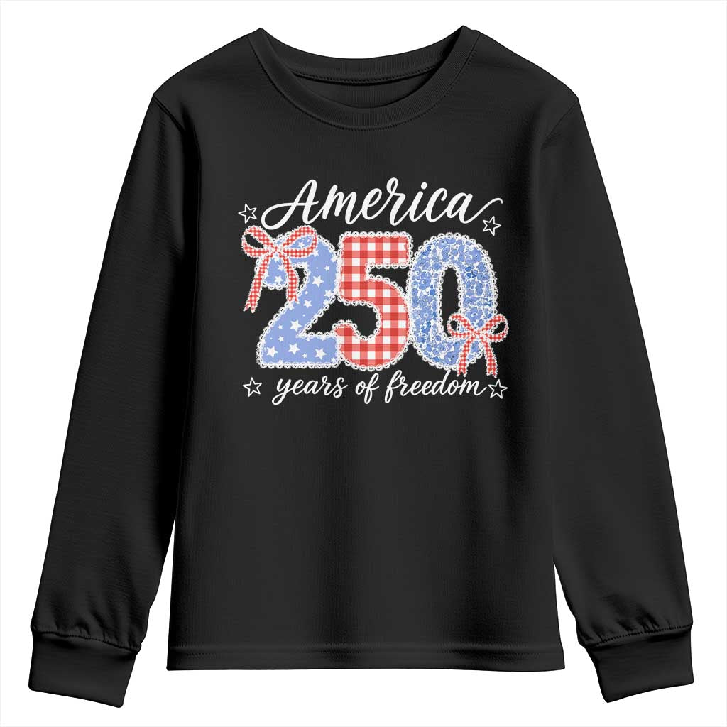 Girly America 250 Years Of Freedom Youth Sweatshirt 4th of July Coquette Bow TS11 Black Print Your Wear