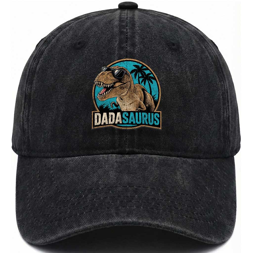 Dinosuar Dad Washed Cotton Baseball Cap Funny Dadasaurus Fathers Day Family Matching TS11 Print Your Wear