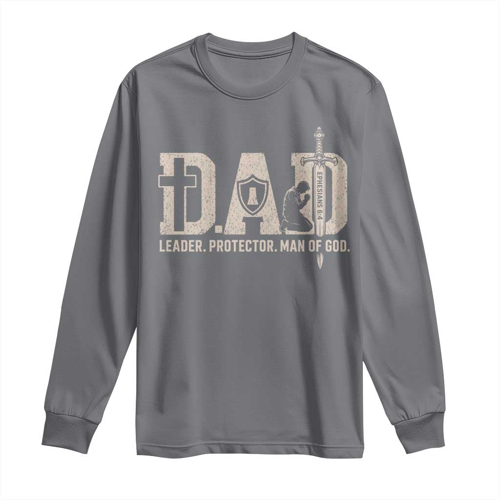 Christian Dad Long Sleeve Shirt Father Leader Protector Man Of God TS11 Charcoal Print Your Wear