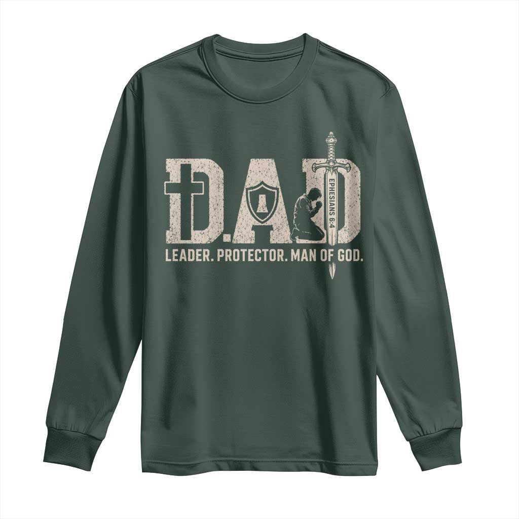 Christian Dad Long Sleeve Shirt Father Leader Protector Man Of God TS11 Dark Forest Green Print Your Wear