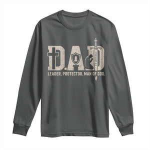 Christian Dad Long Sleeve Shirt Father Leader Protector Man Of God TS11 Dark Heather Print Your Wear