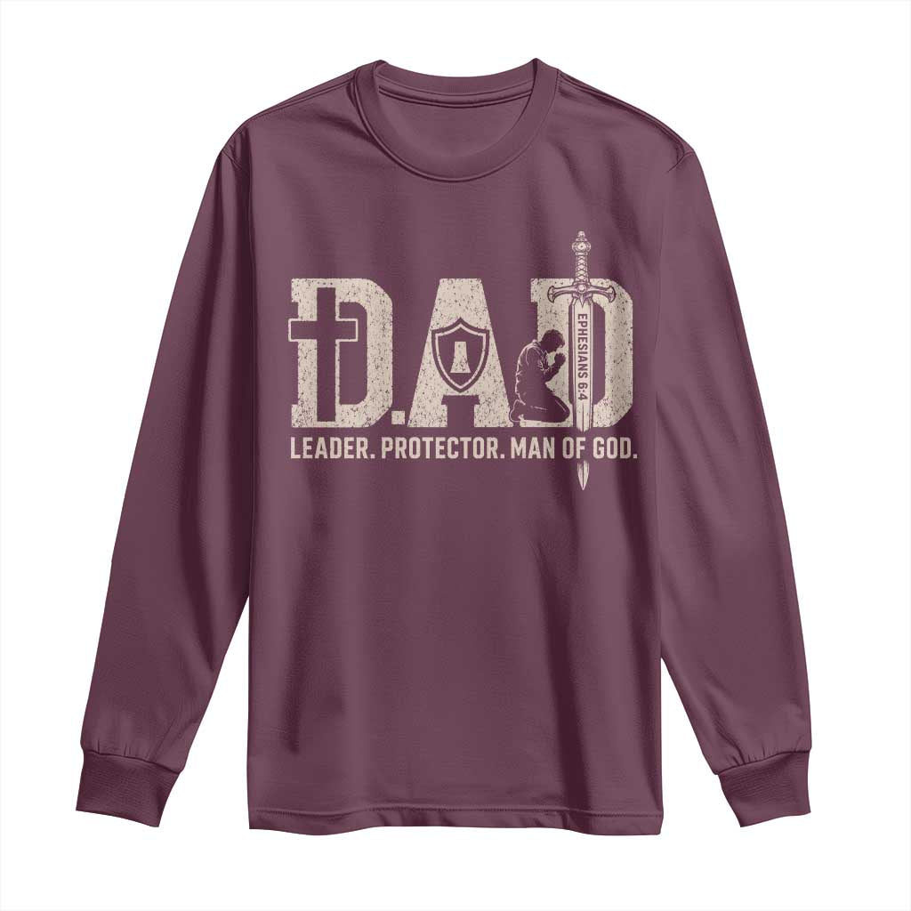 Christian Dad Long Sleeve Shirt Father Leader Protector Man Of God TS11 Maroon Print Your Wear