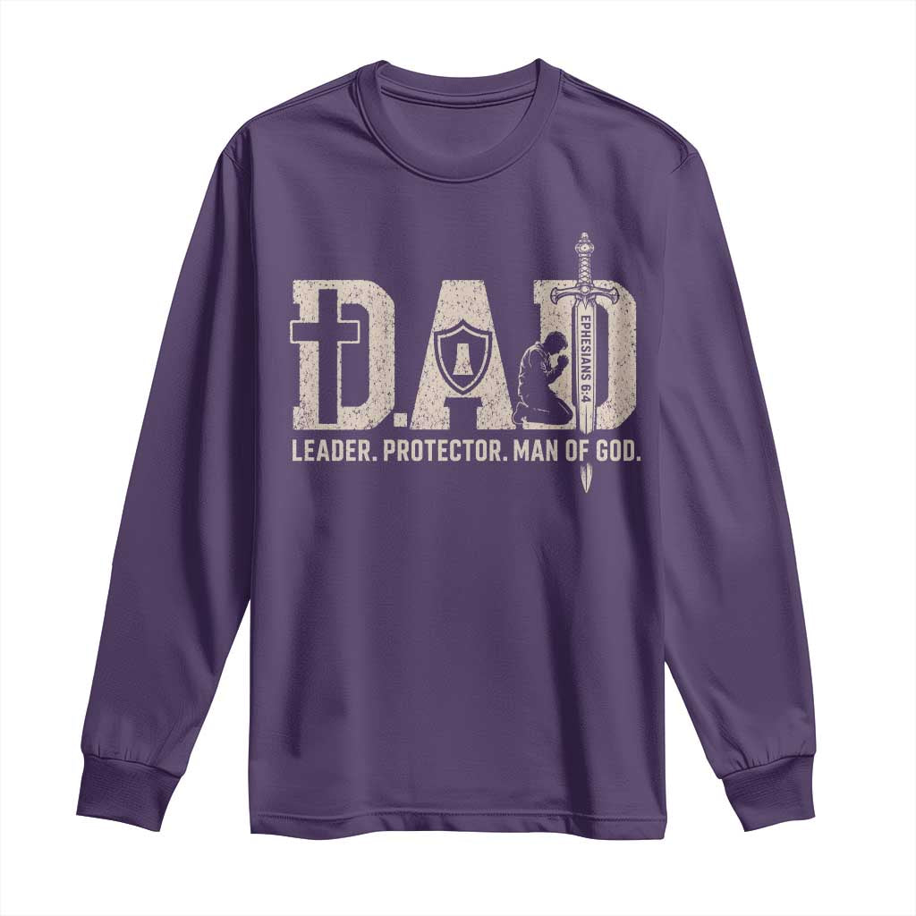 Christian Dad Long Sleeve Shirt Father Leader Protector Man Of God TS11 Purple Print Your Wear