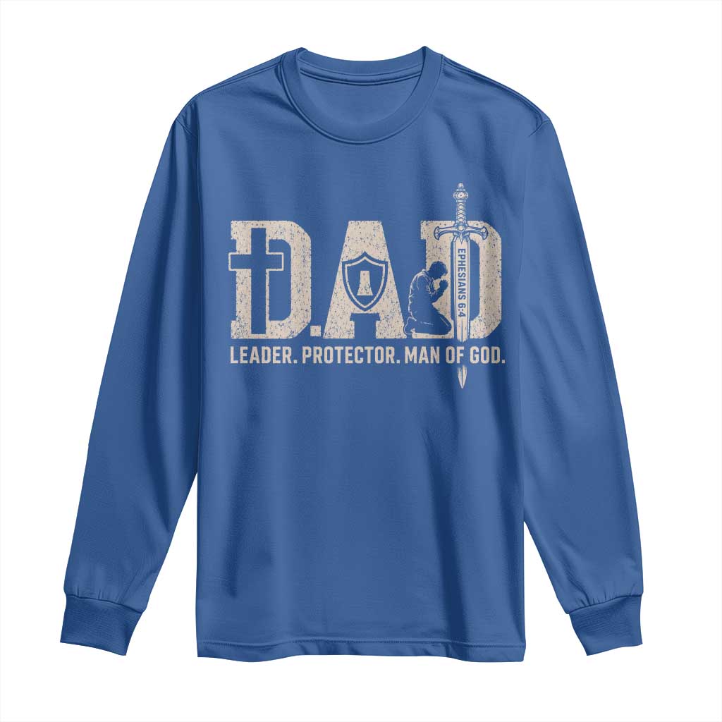 Christian Dad Long Sleeve Shirt Father Leader Protector Man Of God TS11 Royal Blue Print Your Wear