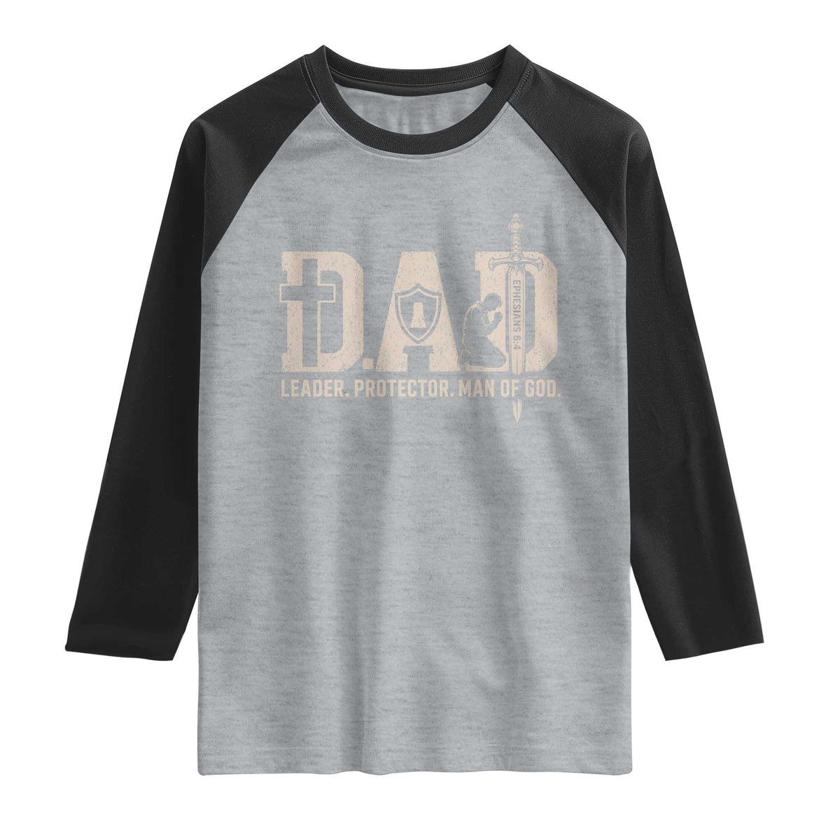 Christian Dad Raglan Shirt Father Leader Protector Man Of God TS11 Heather Gray Black Print Your Wear