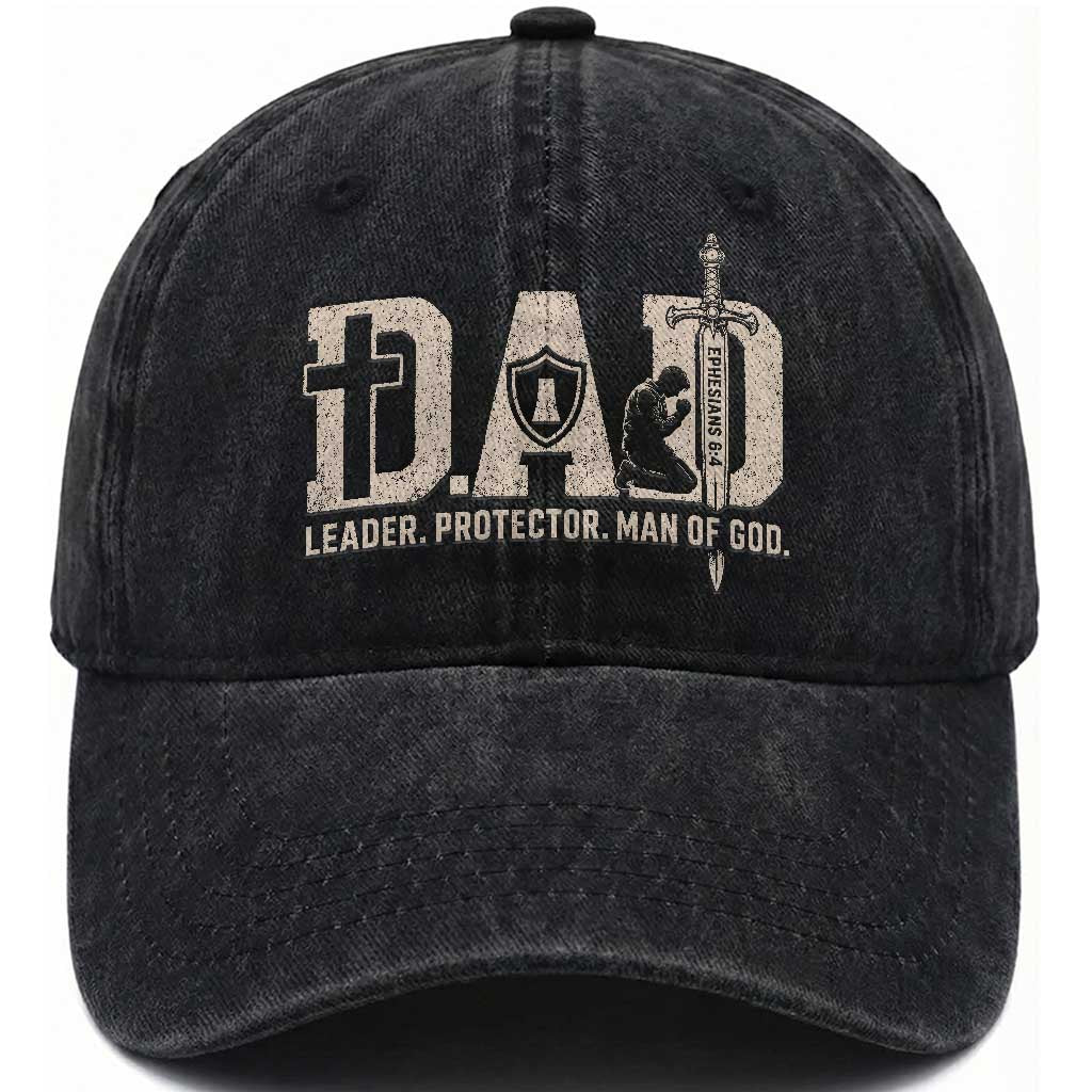 Christian Dad Washed Cotton Baseball Cap Father Leader Protector Man Of God TS11 Print Your Wear