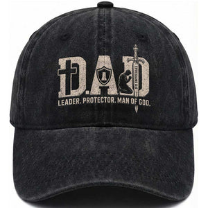 Christian Dad Washed Cotton Baseball Cap Father Leader Protector Man Of God TS11 Print Your Wear