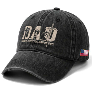 Christian Dad Washed Cotton Baseball Cap Father Leader Protector Man Of God TS11 Print Your Wear