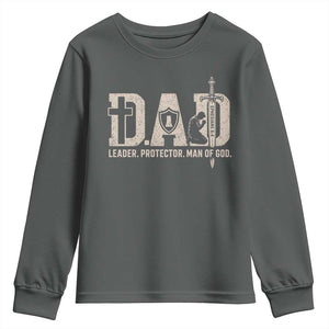 Christian Dad Youth Sweatshirt Father Leader Protector Man Of God TS11 Dark Heather Print Your Wear