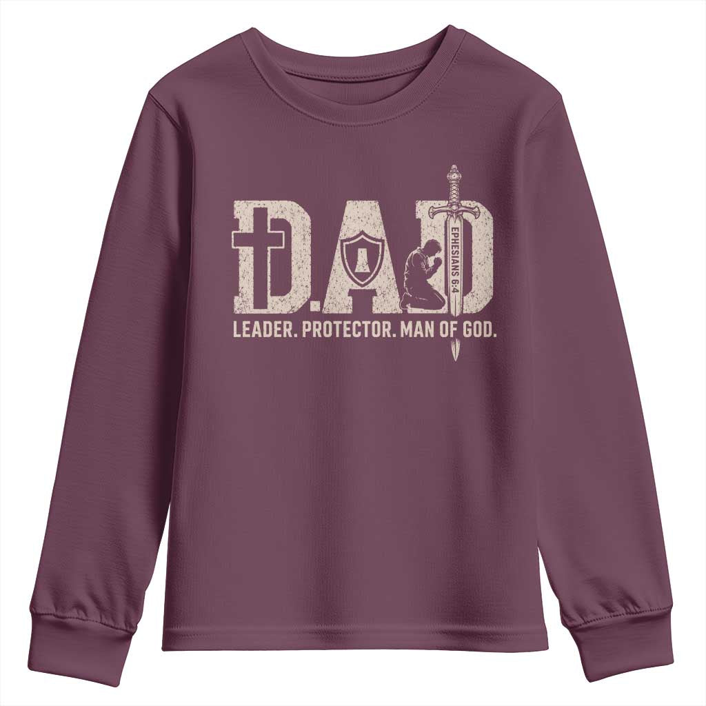 Christian Dad Youth Sweatshirt Father Leader Protector Man Of God TS11 Maroon Print Your Wear