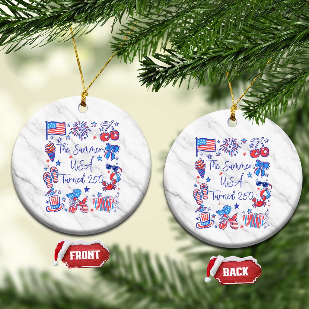 The Summer USA Turned 250 1776 2026 4th of July Ceramic Ornament TS11 1pc White Marble Print Your Wear