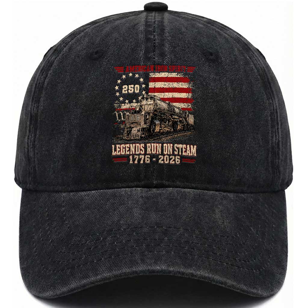 Train USA 250th Anniversary Washed Cotton Baseball Cap American Iron Spirit Steam Locomotive Railroad Train Engine TS11 Print Your Wear
