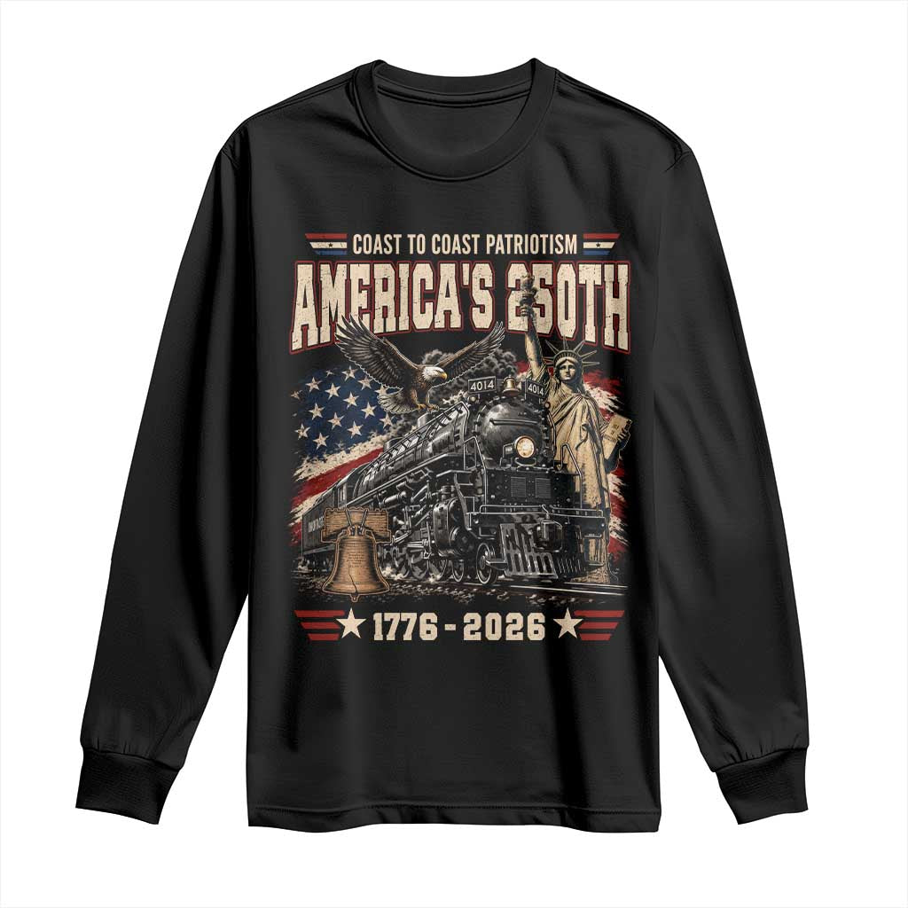 Steam Locomotive Train USA 250th Anniversary Long Sleeve Shirt Coast To Coast Patriotism Liberty American Flag TS11 Black Print Your Wear