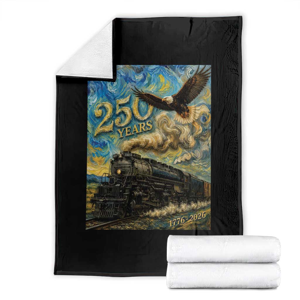 Train USA 250 Year Anniversary 1776 2026 Throw Blanket Van Gogh Art Steam Locomotive Railroad Starry Night TS11 Black Print Your Wear