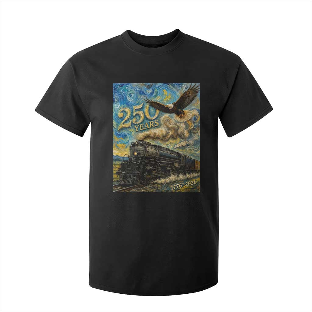 Train USA 250 Year Anniversary 1776 2026 T Shirt For Kid Van Gogh Art Steam Locomotive Railroad Starry Night TS11 Black Print Your Wear