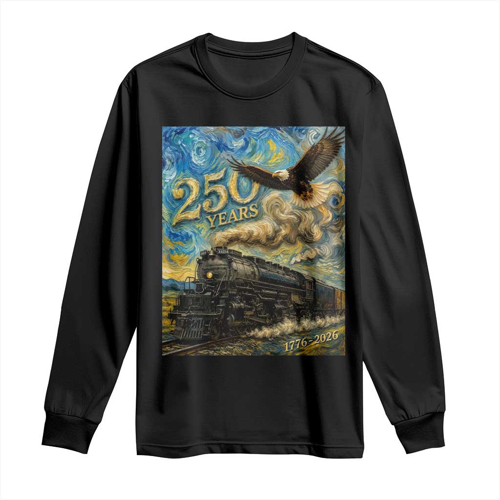 Train USA 250 Year Anniversary 1776 2026 Long Sleeve Shirt Van Gogh Art Steam Locomotive Railroad Starry Night TS11 Black Print Your Wear