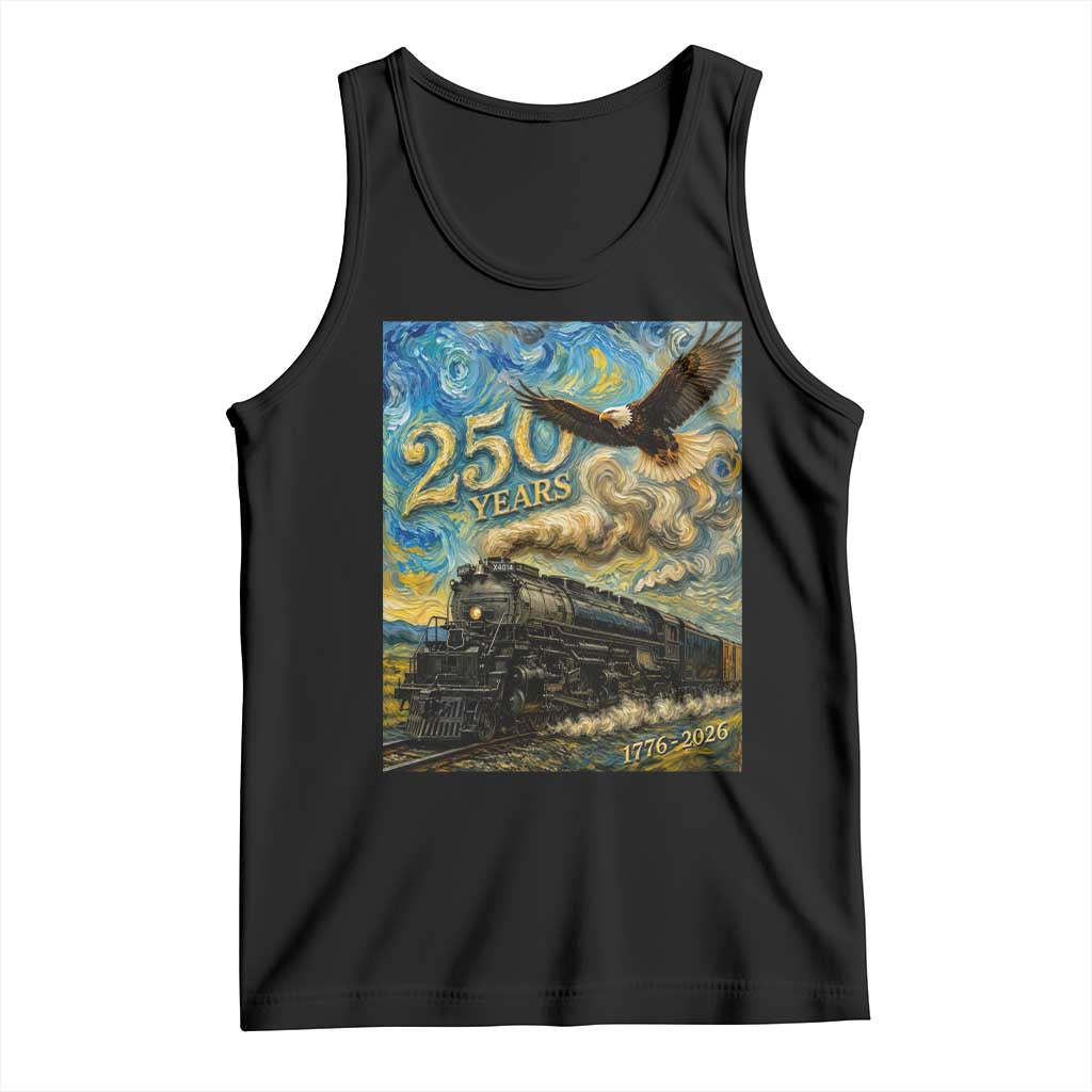Train USA 250 Year Anniversary 1776 2026 Tank Top Van Gogh Art Steam Locomotive Railroad Starry Night TS11 Black Print Your Wear