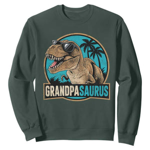 Dinosaur Grandfather Sweatshirt Funny Grandpasaurus Fathers Day Family Matching TS11 Dark Forest Green Print Your Wear