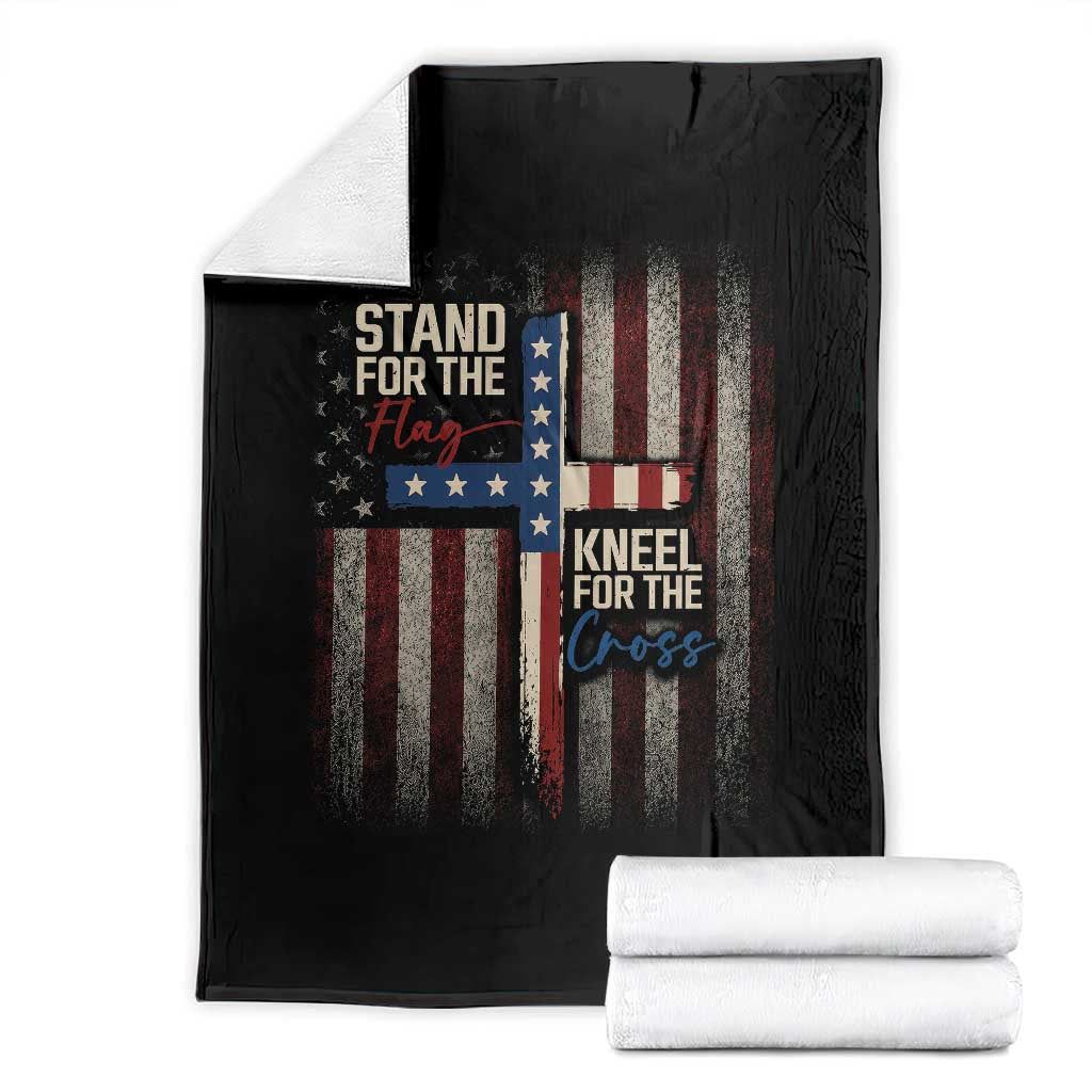 Stand For The Flag Kneel For The Cross Throw Blanket Patriotic Faith Vintage American Flag TS11 Black Print Your Wear