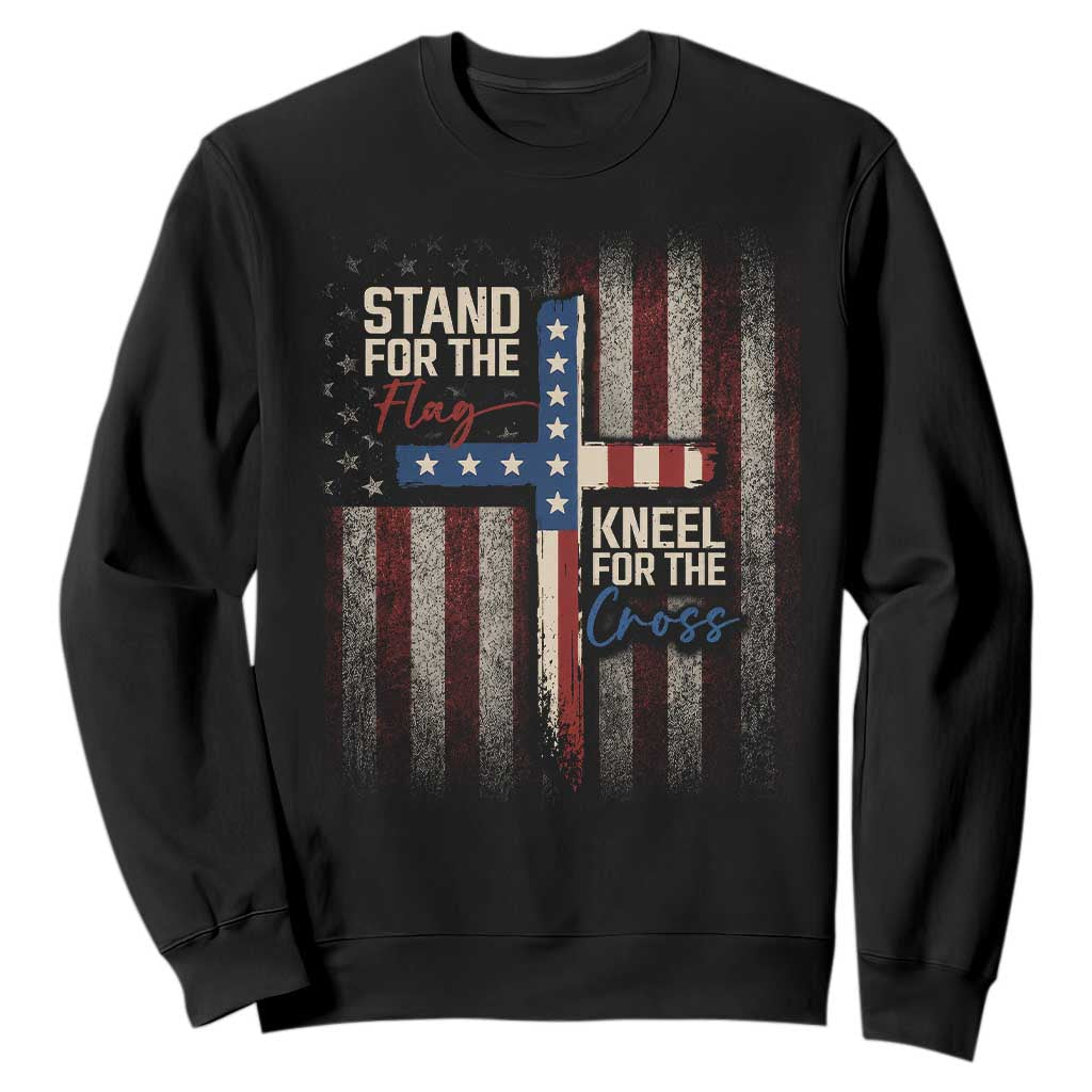Stand For The Flag Kneel For The Cross Sweatshirt Patriotic Faith Vintage American Flag TS11 Black Print Your Wear