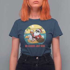 Funny Christmas In July T Shirt For Women No Cookies Just Beer Santa Summer Season Eagle Float TS11 Navy Print Your Wear