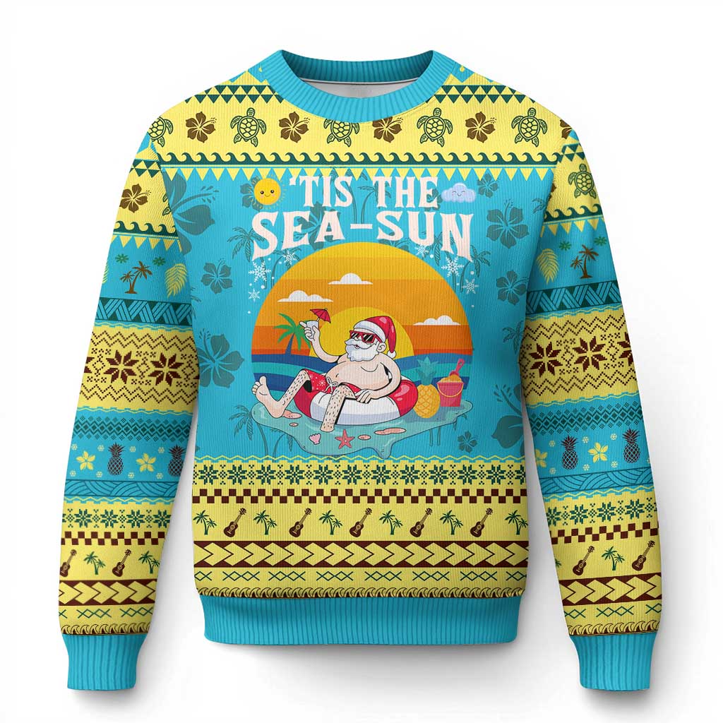 Funny Xmas In July Ugly Christmas Sweater Tis The Sea Sun Santa Beach Summer Season Xmas TS11 Hawaii Print Your Wear