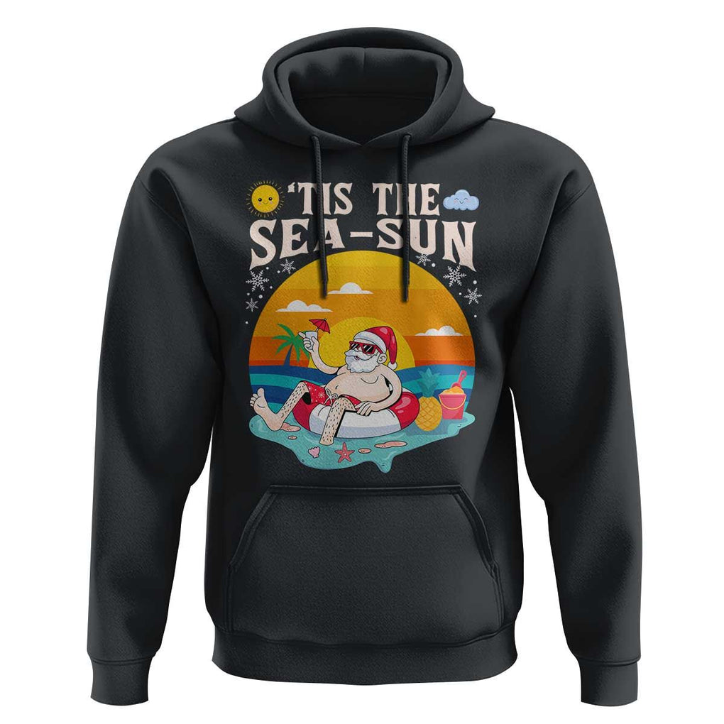 Funny Christmas In July Hoodie Tis The Sea Sun Santa Beach Summer Season Xmas TS11 Black Print Your Wear