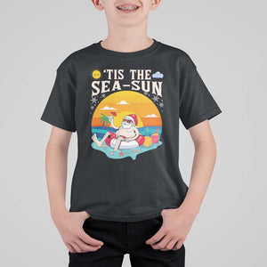 Funny Christmas In July T Shirt For Kid Tis The Sea Sun Santa Beach Summer Season Xmas TS11 Black Print Your Wear