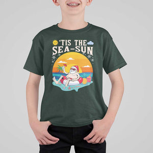 Funny Christmas In July T Shirt For Kid Tis The Sea Sun Santa Beach Summer Season Xmas TS11 Dark Forest Green Print Your Wear