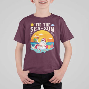 Funny Christmas In July T Shirt For Kid Tis The Sea Sun Santa Beach Summer Season Xmas TS11 Maroon Print Your Wear