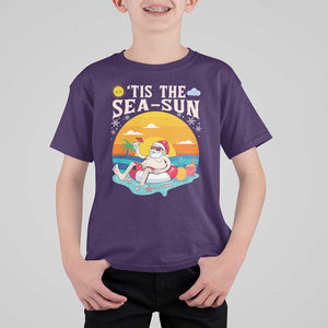 Funny Christmas In July T Shirt For Kid Tis The Sea Sun Santa Beach Summer Season Xmas TS11 Purple Print Your Wear