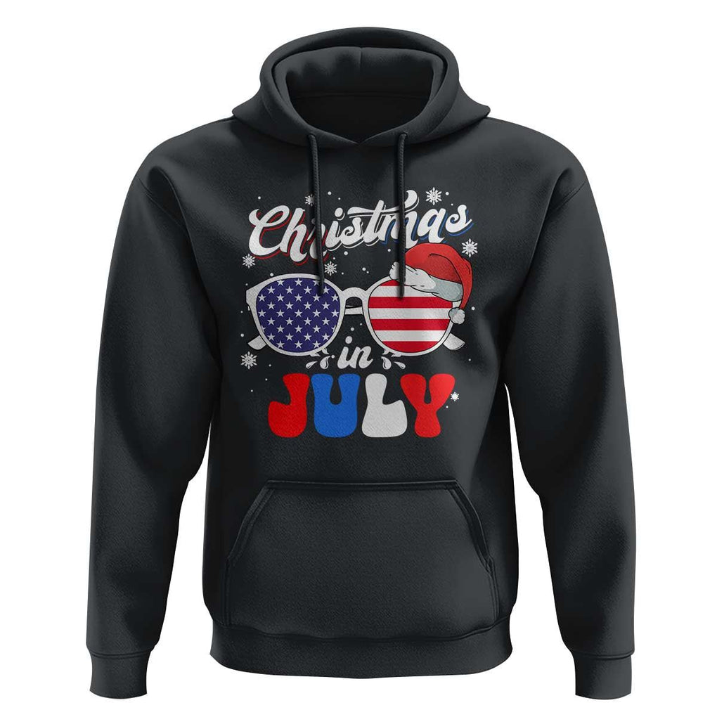 Christmas In July Hoodie Santa Hat Sunglasses USA Flag 4th Of July Xmas TS11 Black Print Your Wear