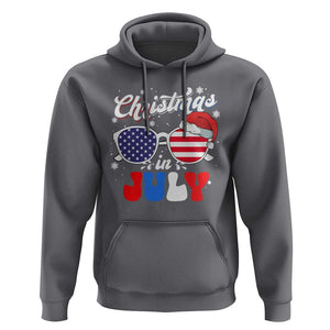 Christmas In July Hoodie Santa Hat Sunglasses USA Flag 4th Of July Xmas TS11 Charcoal Print Your Wear