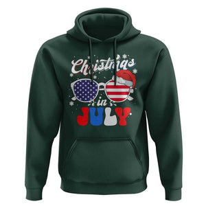 Christmas In July Hoodie Santa Hat Sunglasses USA Flag 4th Of July Xmas TS11 Dark Forest Green Print Your Wear