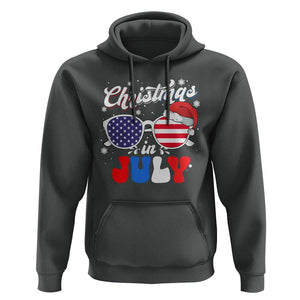 Christmas In July Hoodie Santa Hat Sunglasses USA Flag 4th Of July Xmas TS11 Dark Heather Print Your Wear