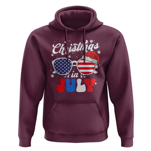 Christmas In July Hoodie Santa Hat Sunglasses USA Flag 4th Of July Xmas TS11 Maroon Print Your Wear