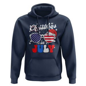 Christmas In July Hoodie Santa Hat Sunglasses USA Flag 4th Of July Xmas TS11 Navy Print Your Wear