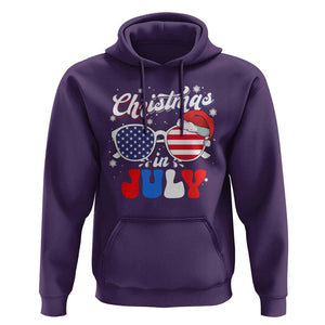 Christmas In July Hoodie Santa Hat Sunglasses USA Flag 4th Of July Xmas TS11 Purple Print Your Wear