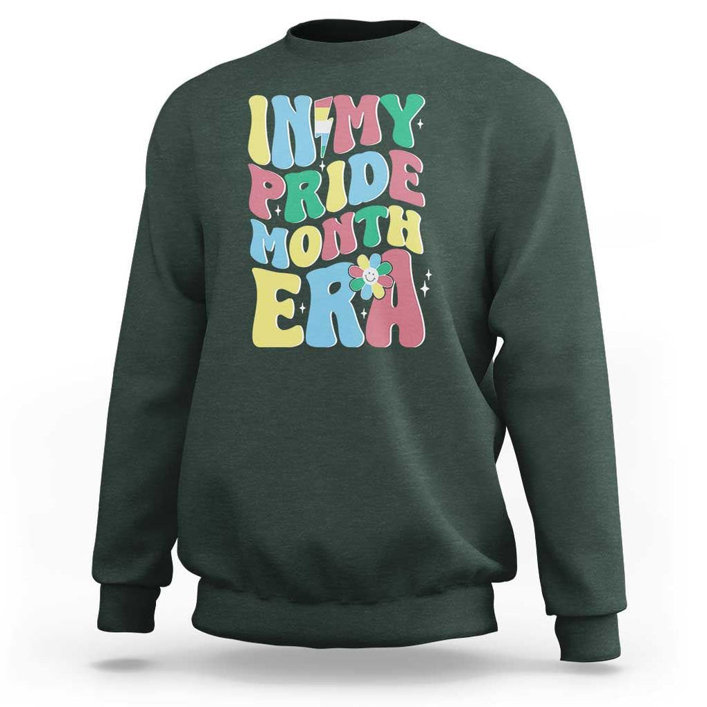 Disability Pride Month Sweatshirt In My Pride Month Era Retro Groovy Flower TS11 Dark Forest Green Print Your Wear