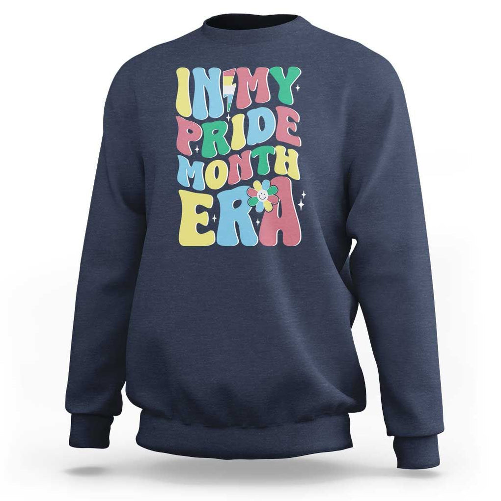 Disability Pride Month Sweatshirt In My Pride Month Era Retro Groovy Flower TS11 Navy Print Your Wear