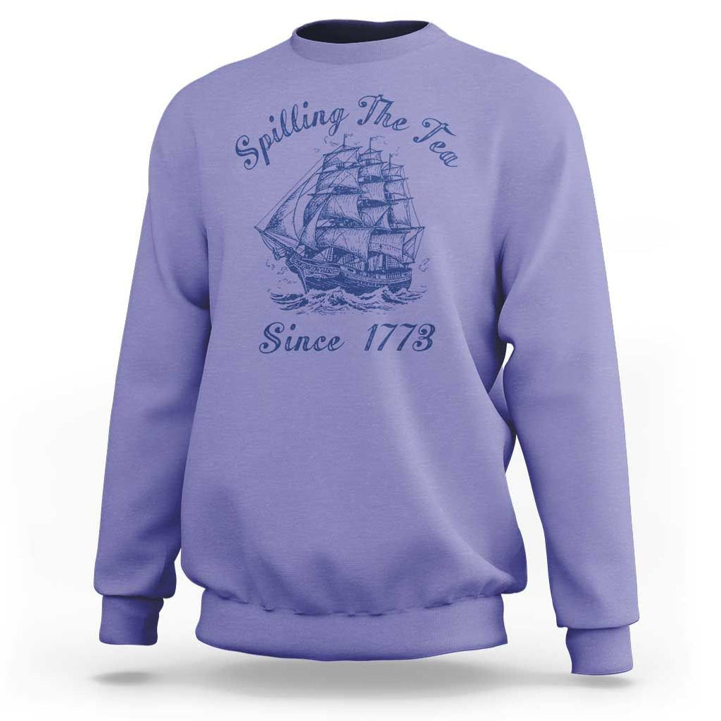 Funny 4th Of July Sweatshirt Spilling The Tea Since 1773 History Ship TS11 Violet Print Your Wear