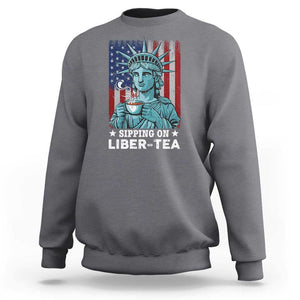 Funny 4th Of July Sweatshirt Sippin On Liber Tea Liberty USA Flag TS11 Charcoal Print Your Wear