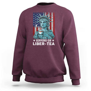 Funny 4th Of July Sweatshirt Sippin On Liber Tea Liberty USA Flag TS11 Maroon Print Your Wear