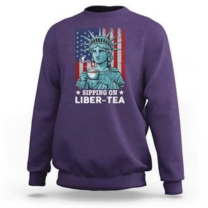 Funny 4th Of July Sweatshirt Sippin On Liber Tea Liberty USA Flag TS11 Purple Print Your Wear